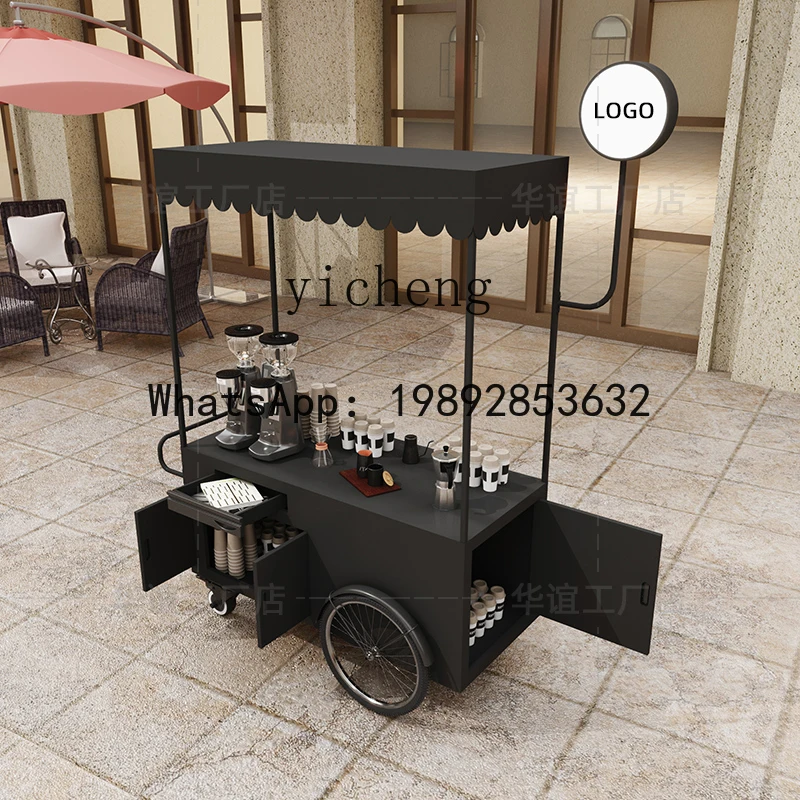 stall trolley hand push commercial promotional cart display stand multi-functional mobile coffee cart