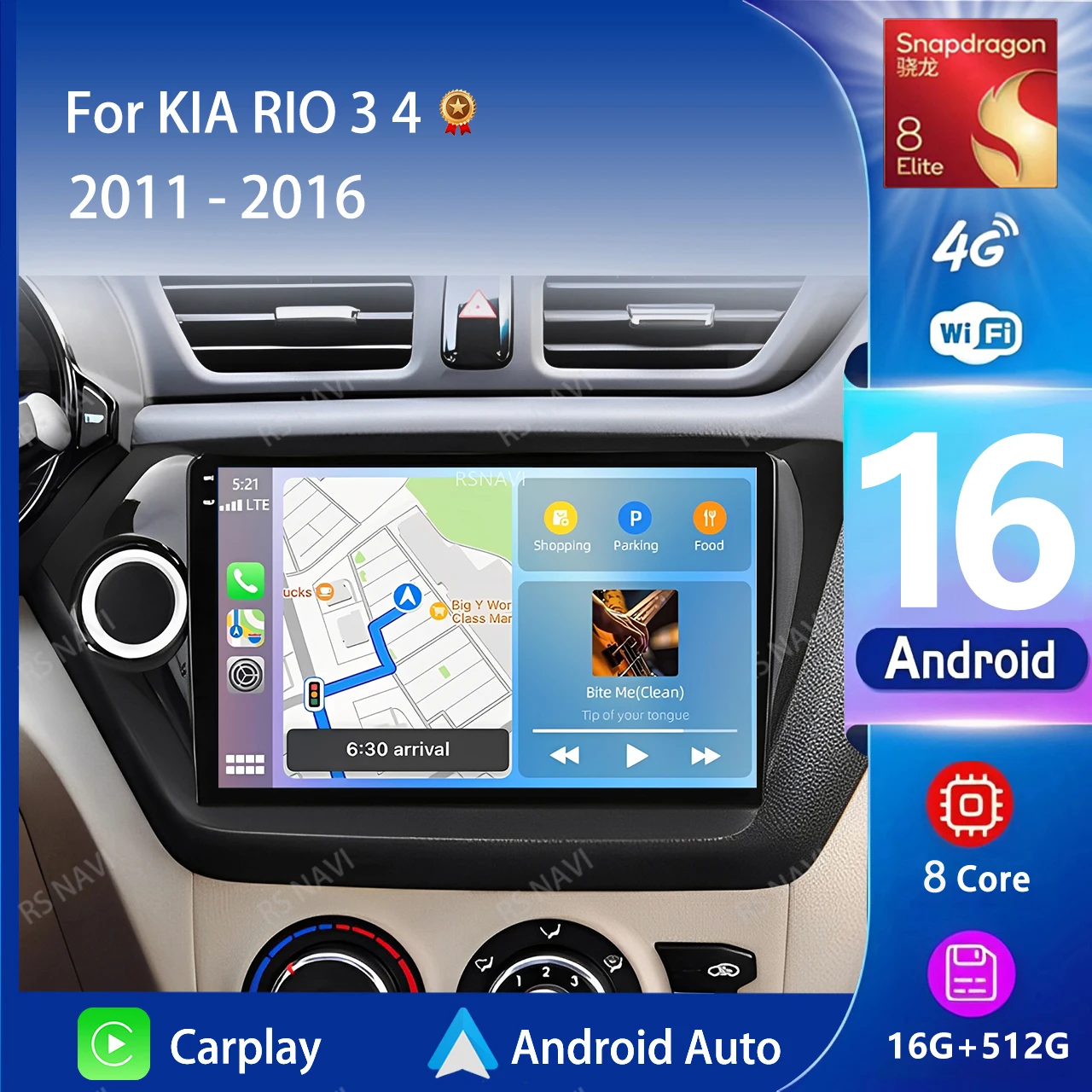 Radio para Auto con Android 16, Carplay, Qualcomm, Pantalla QLED 2K, Reproductor para KIA RIO 3 4 2011-2016, GPS, Multimedia, Wifi, Estéreo, BT, 4G, DSP