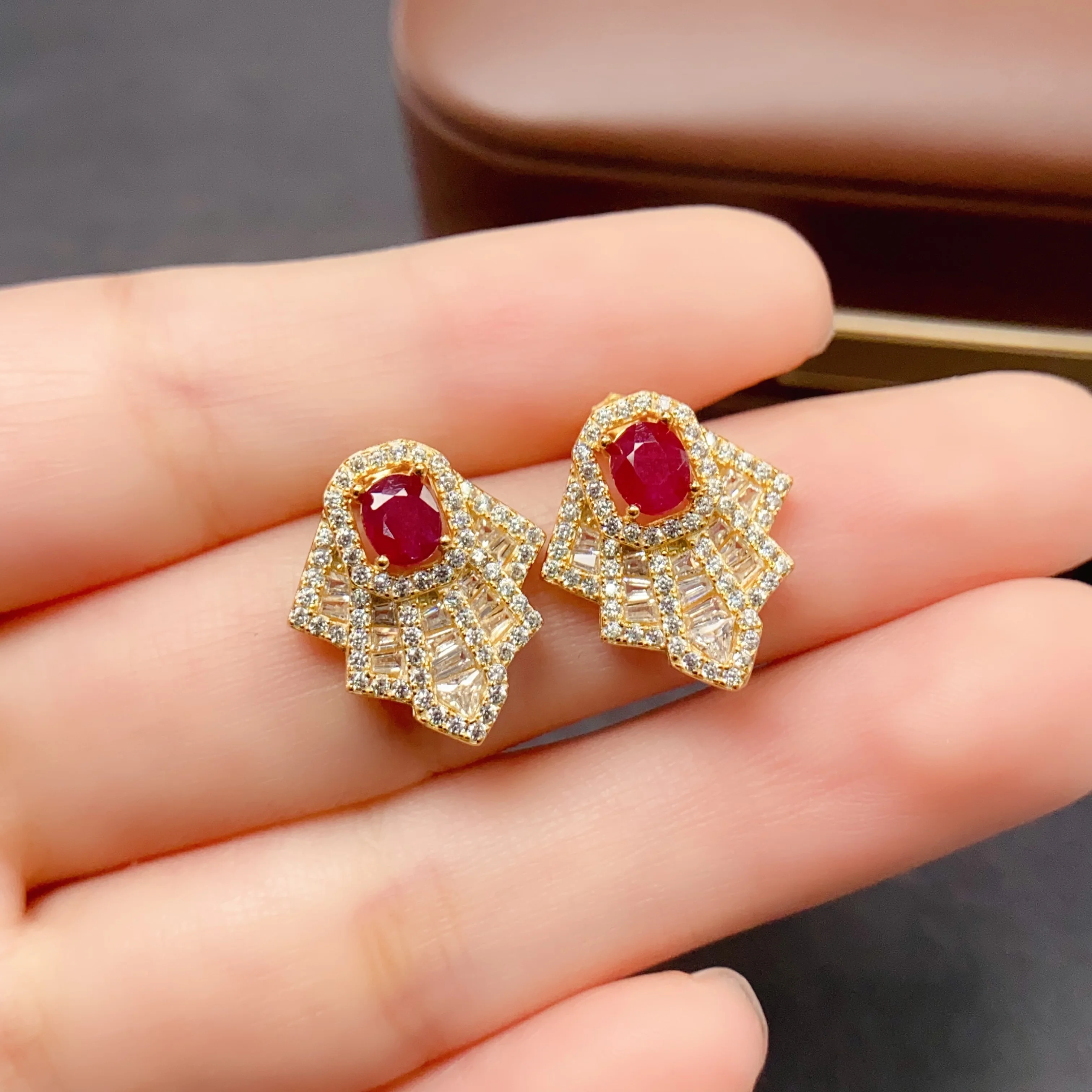 

4*5mm Natural Ruby Earrings S925 Sterling Silver Certificate Fine Fashion Design Charm Jewelry for Women FS