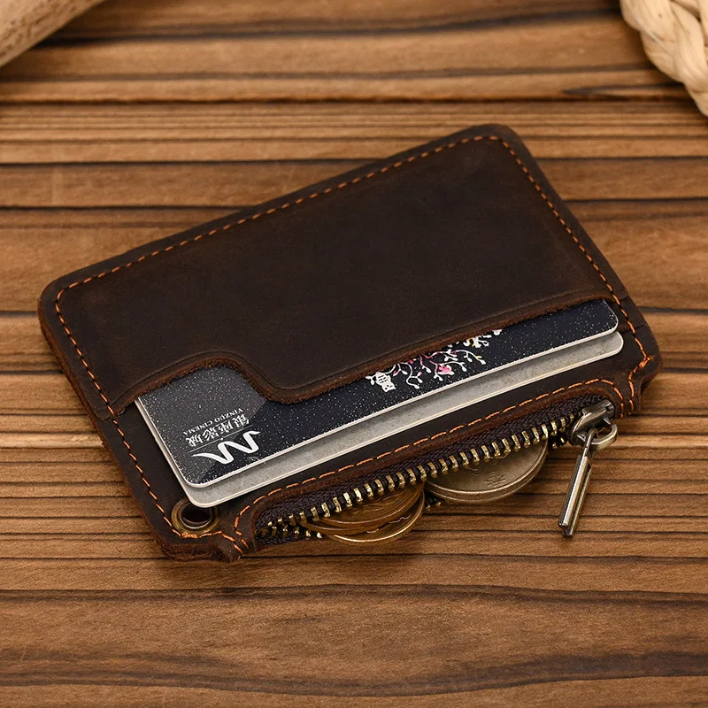 Luufan Vintage Crazy Horse Leather Men Coin Purse Genuine Leather Zipper Coin Wallet Retro Key Holder Small Money Bag clutch bag