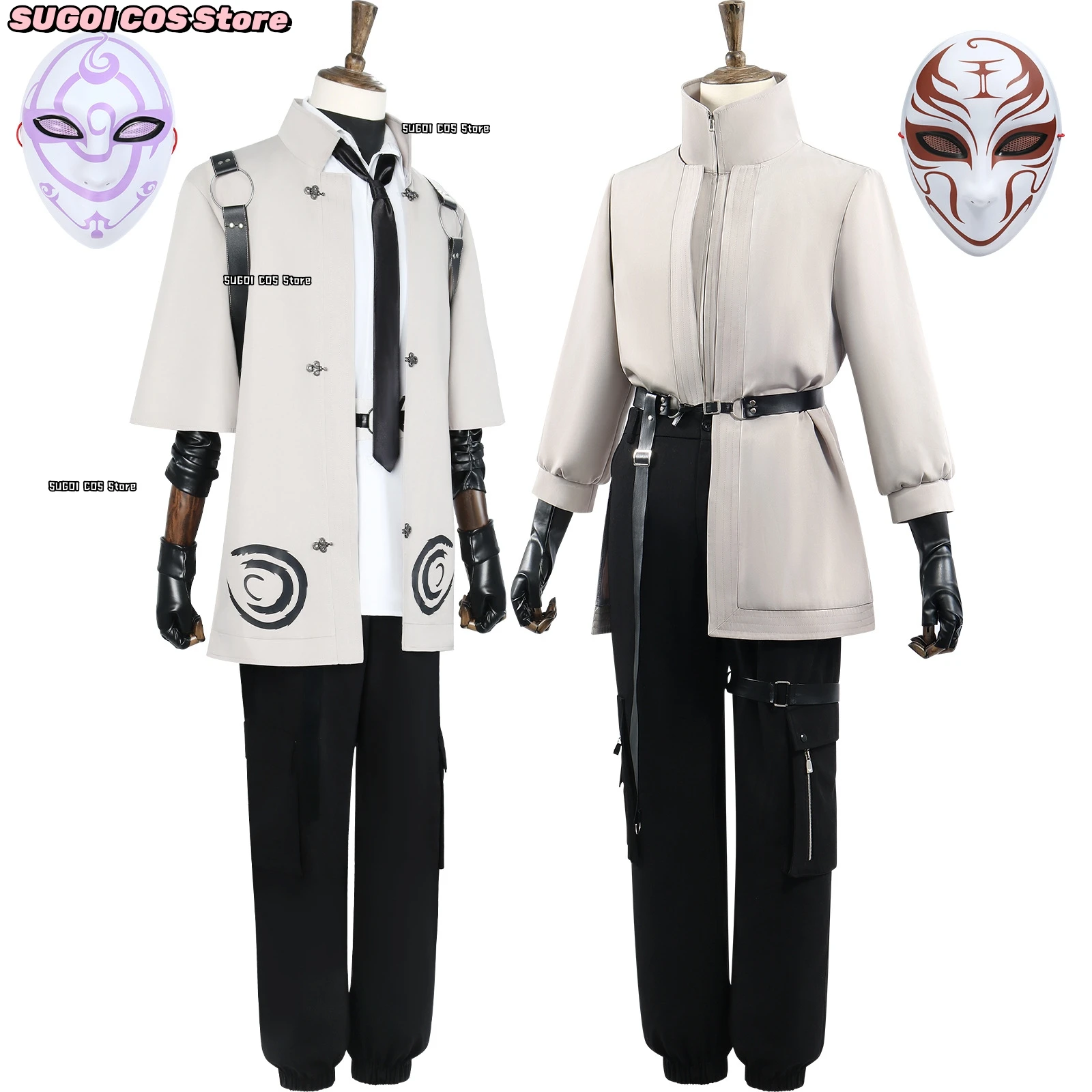 Anime Slay the Gods Wang Mian Cosplay Costume Unisex Outfit Coat and Pants Wig Mask Full Set Accessory 25Halloween Role-playing