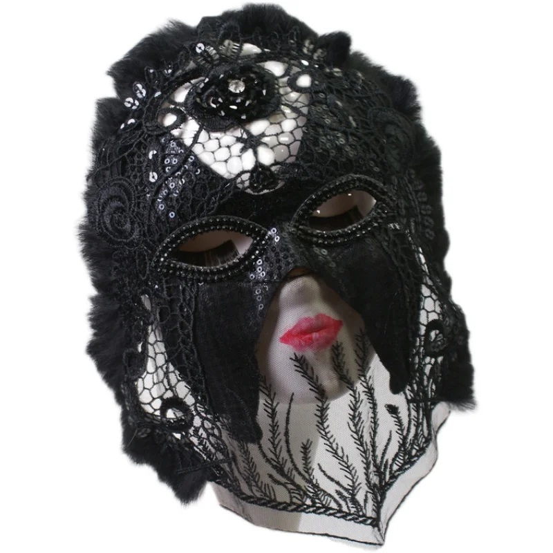 

Halloween Party Mask Black Hollow Lace Stage Party Props Nightclub Full Face Mask