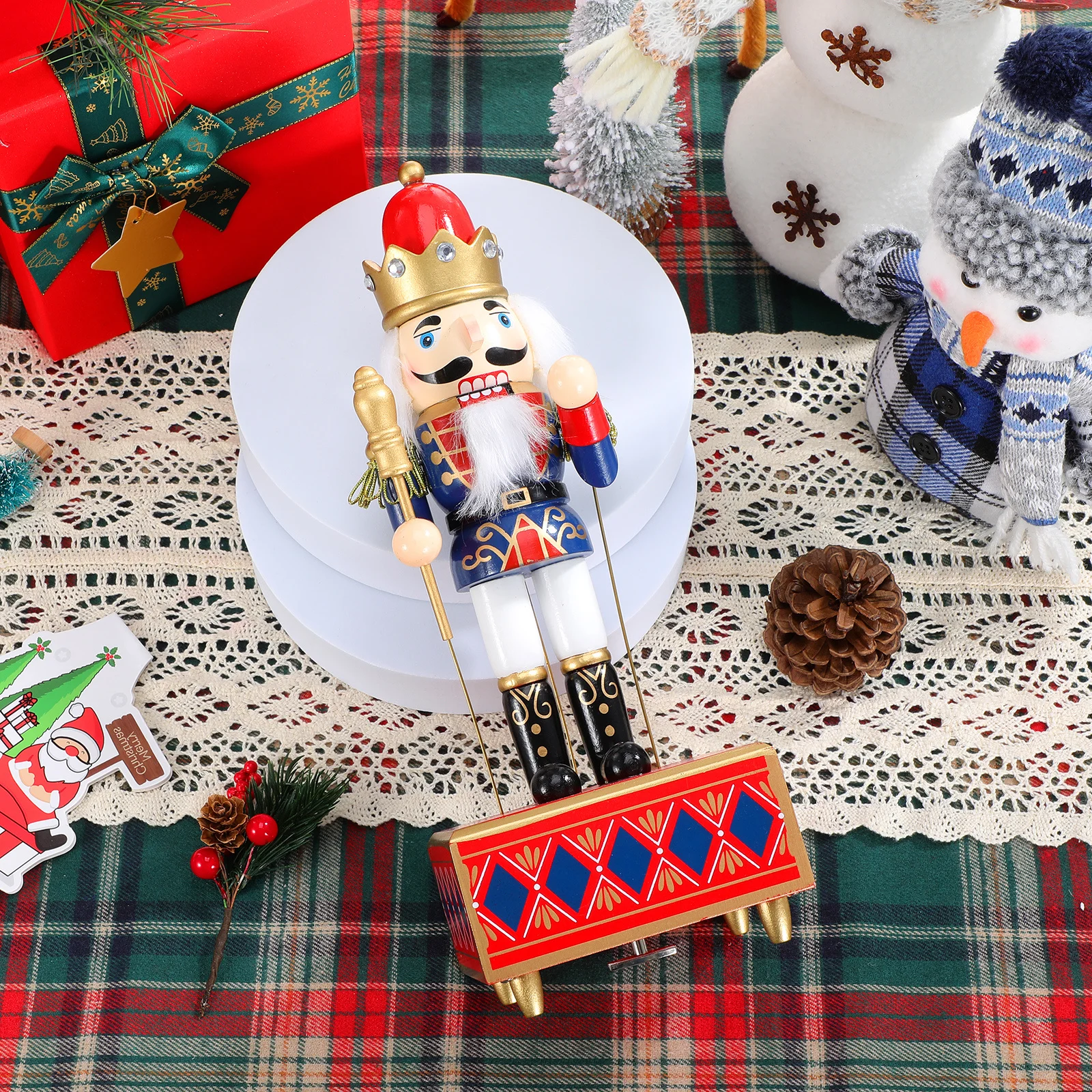 Nutcracker Christmas Music Box Wooden Musical Decoration Xmas Gift Shelf Table Decoration Musical Adorn Melody Box