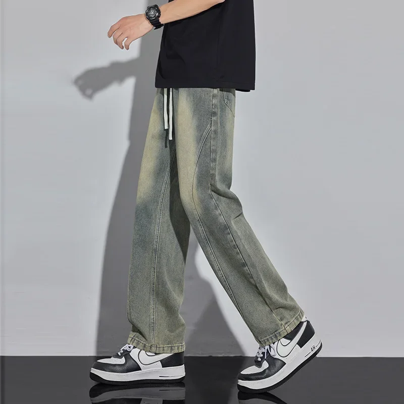 OIMG American style jeans men's niche casual pants high street loose fit spring summer retro vintage made straight leg pants