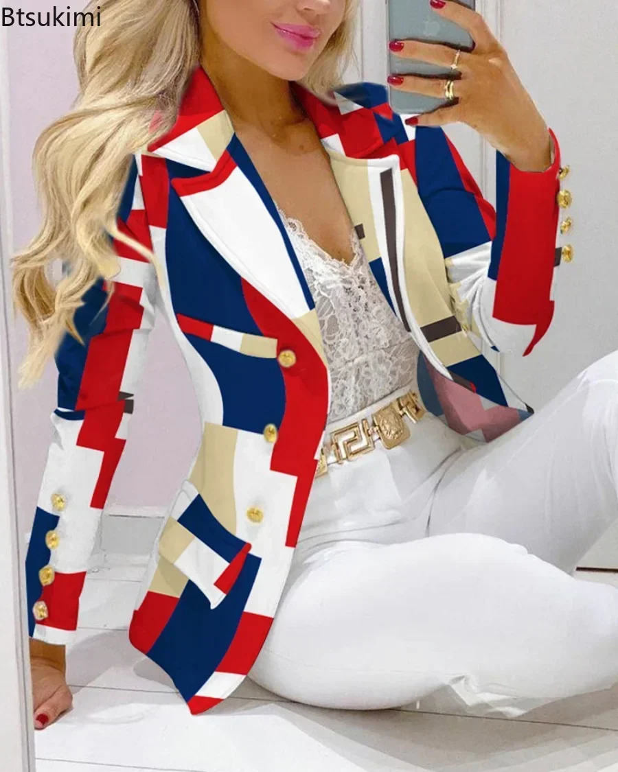 2024 Women\'s Two Piece Set Formal Office Tracksuits For Woman Outfits Lapel Collar Double Breasted Blazer Suit Pants Set Female