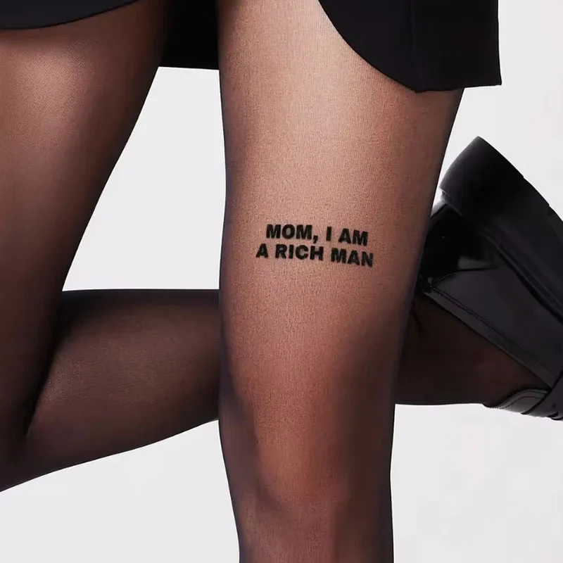 

Женские чулки-колготки с принтом «Sexy Mom I Am A Rich Man» и надписями, тату-принт, для вечеринок, ночное белье, эротическое белье, чулки до бедра