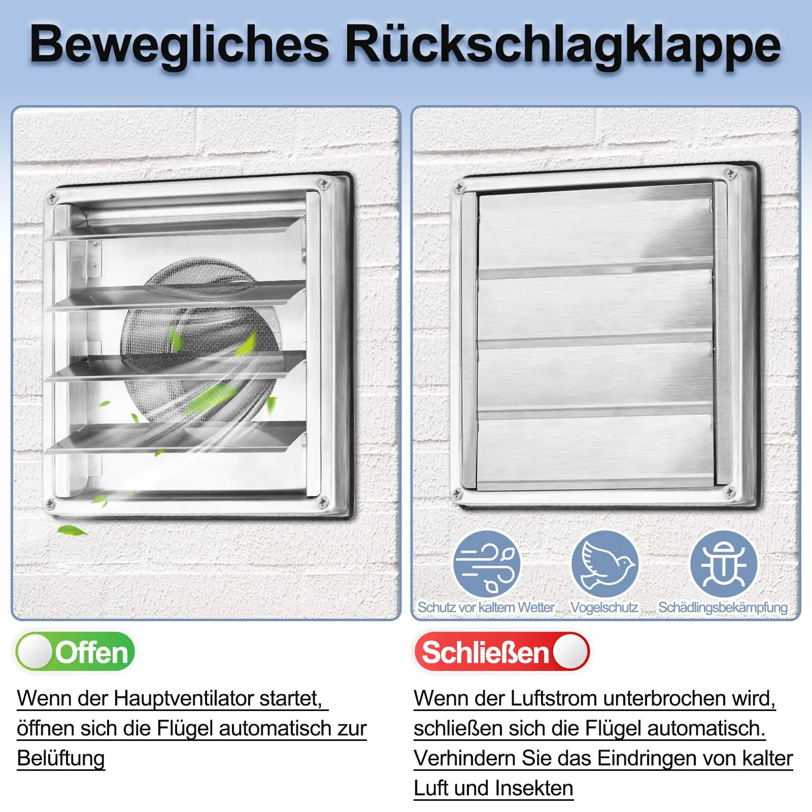 Silbernes Upgrade-Lüftungsgitter, universelle Größe, Edelstahl, einfache Installation, Heimwerker-Verbesserung, 150 mm