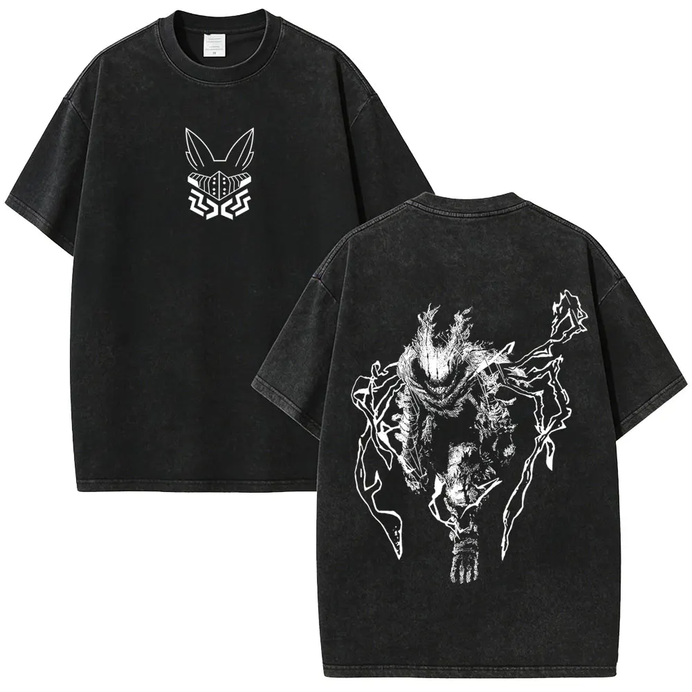 

Anime My Hero Academia Midoriya Izuku Washed Vintage T-shirt Men Women Cartoon Casual Retro T-shirts Men's Oversized T Shirts