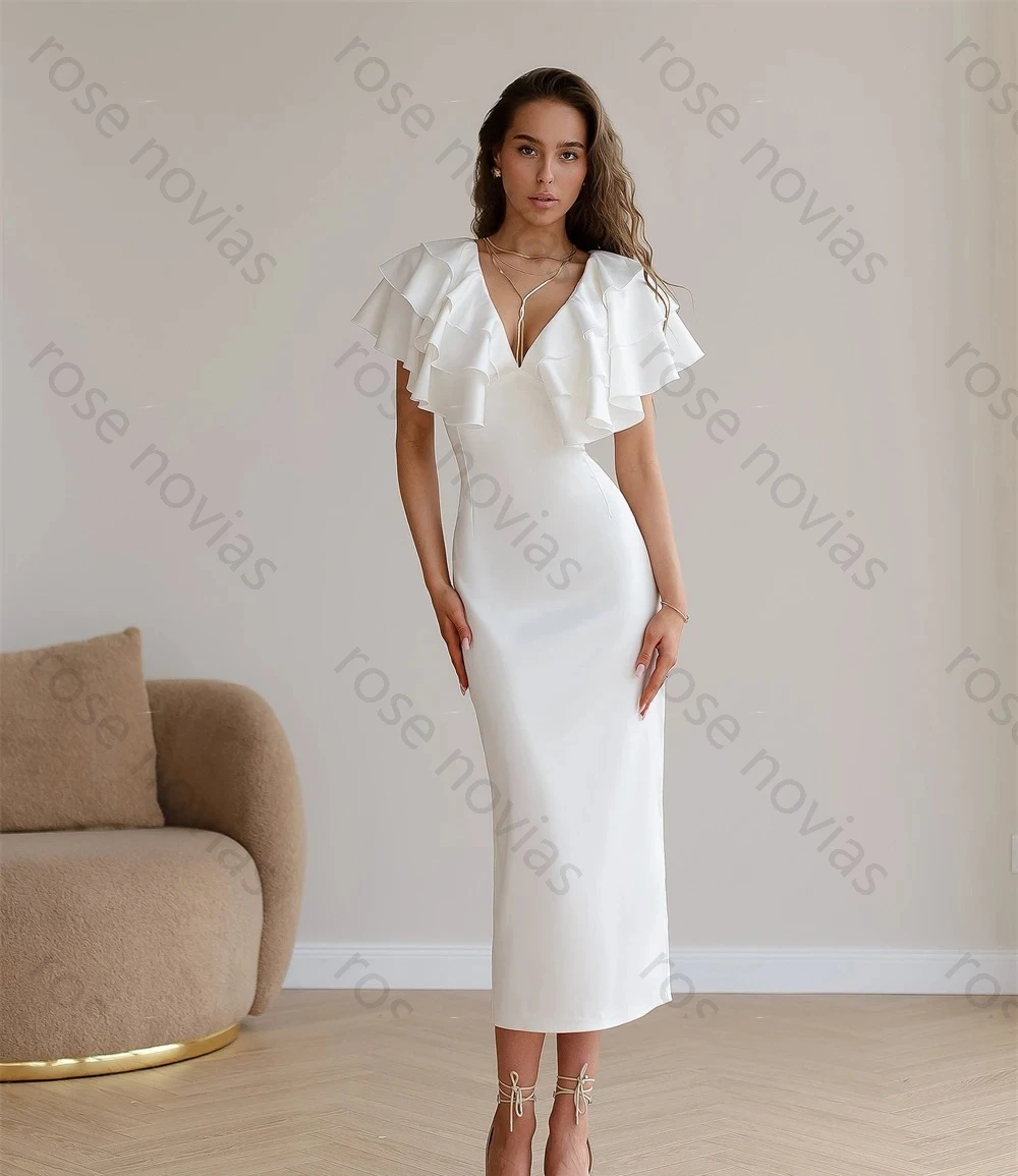 Haute qualité personnalisé sirène Simple Satin soirée élégant col en v sans manches robes de retour mode Occasion spéciale G