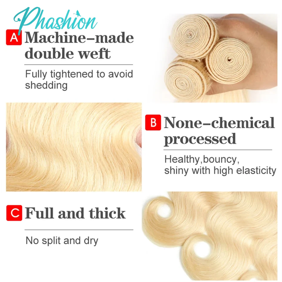 Phashion 36 38 40 Inch 1/3 613 Blonde Body Wave Human Hair Bundles 100% Brazilian Remy Weave Extensions For Women Can Be Dyed