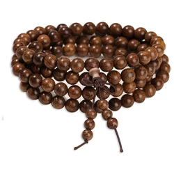 Natural Sandalwood Mala Beads Bracelet Prayer Meditation 8mm 108 Sanders Wooden Beads Elastic Strand Bracelets for Men and Women