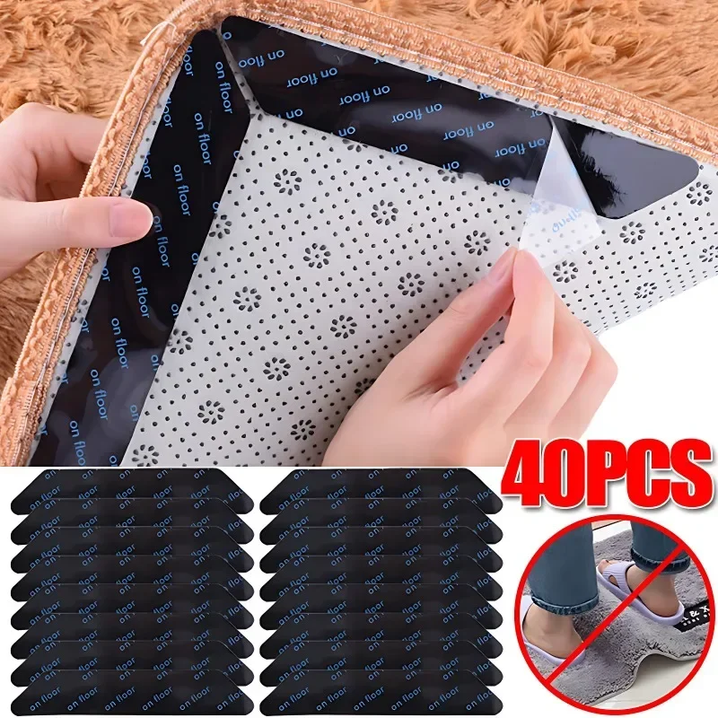 8-40PCS Carpet Non-slip Sticker Reusable Washable Anti Curling Carpet Patch Fixed Stickers Floor Rug Mat Tape Gripper Corner Pad