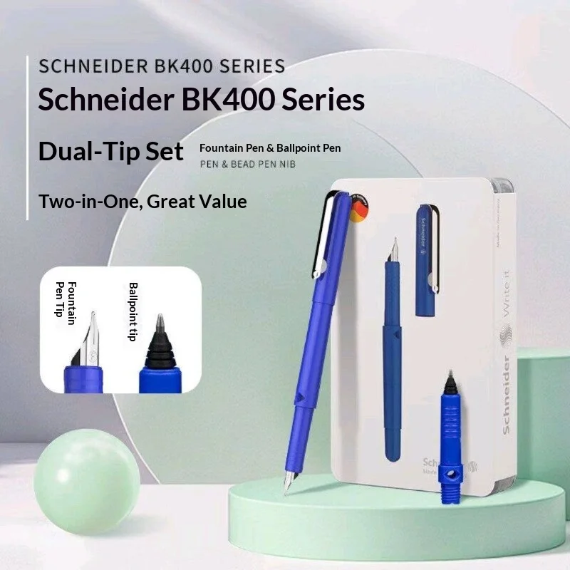 Genuine Schneider BK400 Fountain Pen Rollball Pen-Tip Set Ergonomic Grip Ink Window Second Gen Regulator Smooth F Nib Gift Box