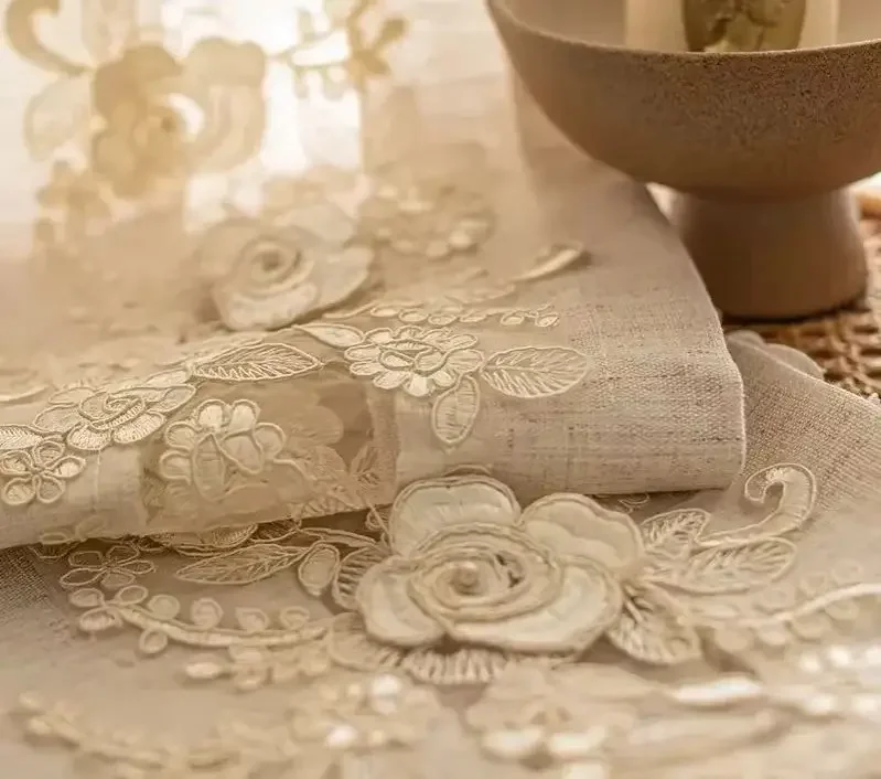 

Французские бежевые хлопковые льняные вышитые кружевные роскошные тюлевые шторы для гостиной, спальни, столовой, теплое окно для гостей, элегантное