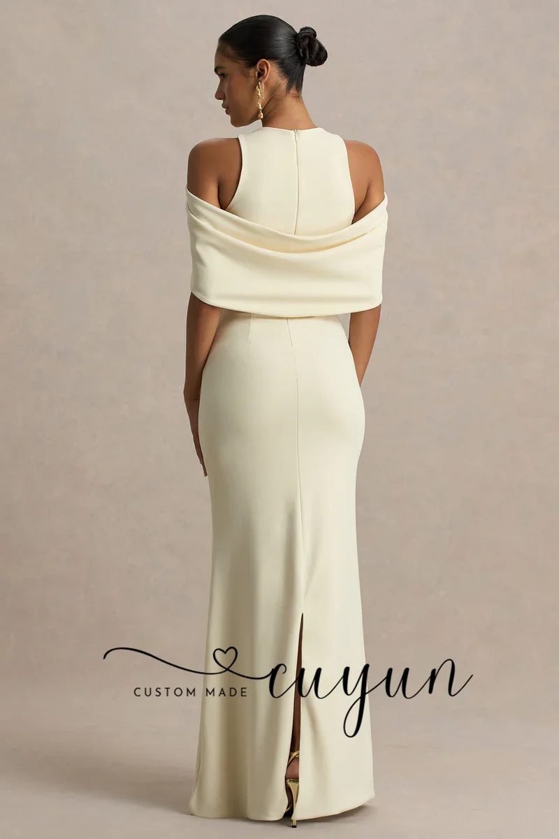 CUYUN Abito da sera formale personalizzato O-Collo Maniche a mantella Abito da festa lungo fino al pavimento Abito da sera elegante stile scialle da donna