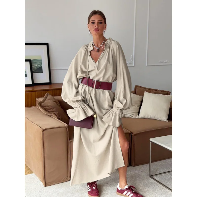 

Elegant Party Dresses 2025 New Style Gothic Women's French Design Split Tie Vintage Long Dress For Work And Evening Dresses