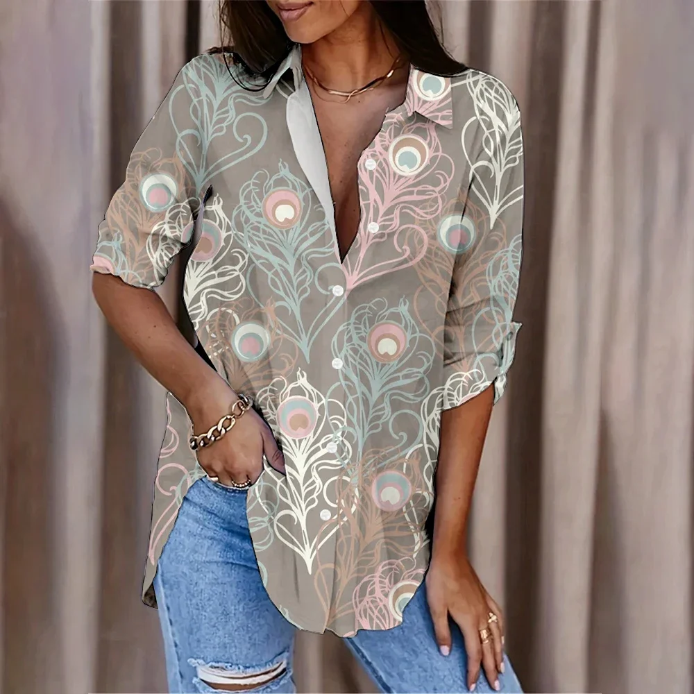 Bohemian Interesting Round Geometric Print Fashionable Blouse For Spring And Autumn Women Clothing Streetwear Casual Tops Shirts