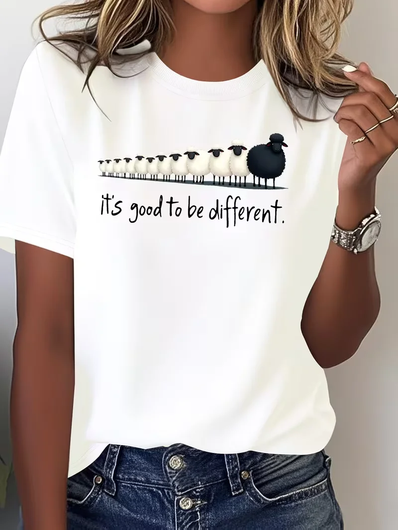 Sheep It S Good To Be Different Women Print Tee Comfortable Versatile Short Sleeve Breathable Harajuku New Summer Aesthetic Tee