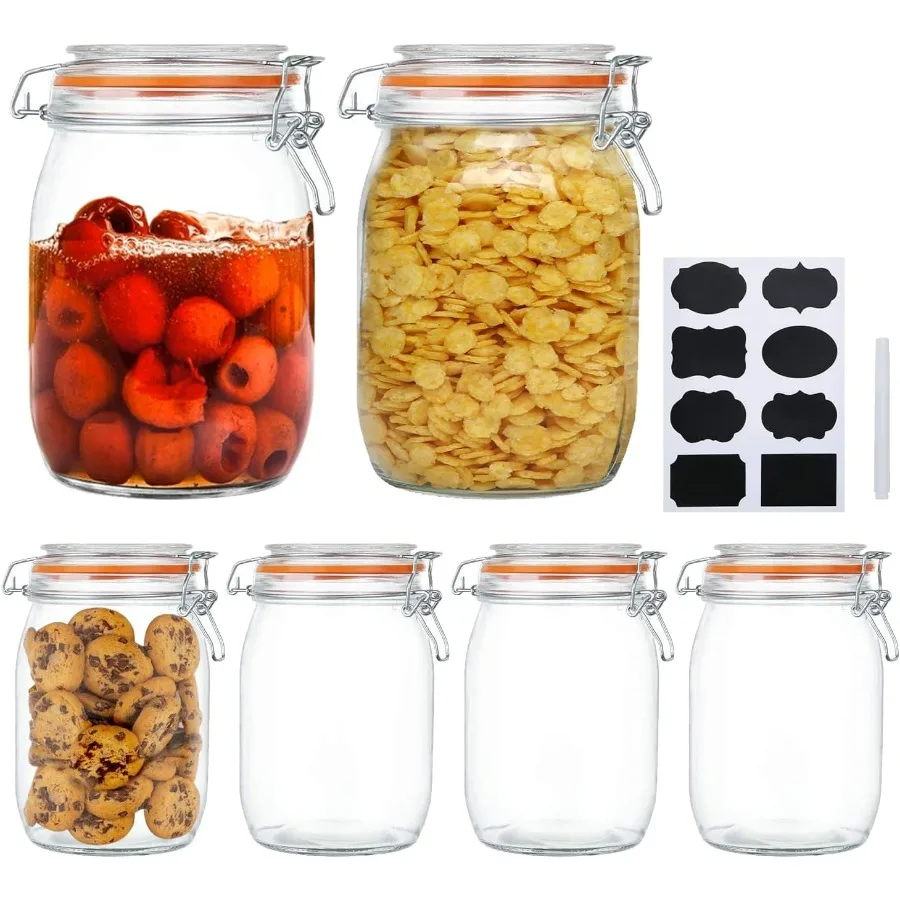 

Encheng Glass Jars 32ozAirtight Glass Food Storage Jar with Clamp Lid 1000ml Rounded Airtight Canister with Leak Proof Rubber G