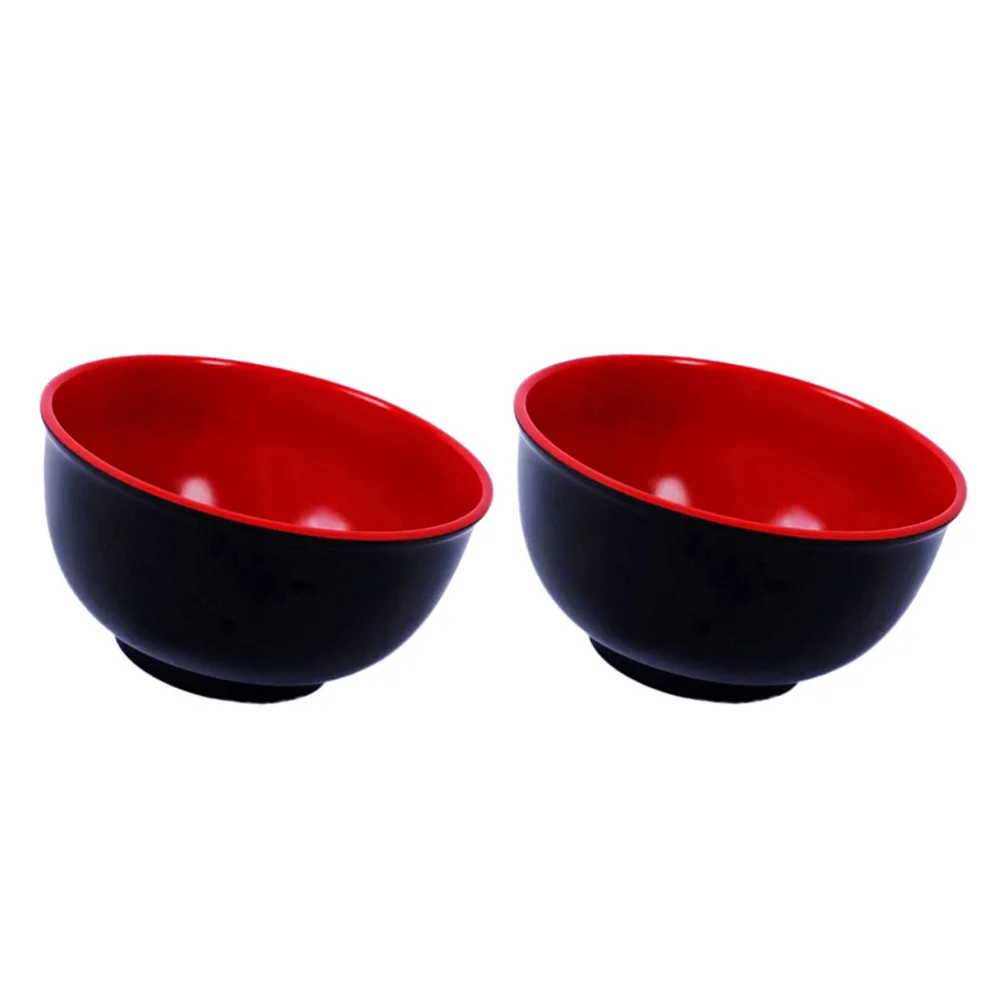

2 Pcs Imitation Porcelain Rice Bowl Instant Noodle Bowls Soup Serving Japanese Red Black Chinese Pasta