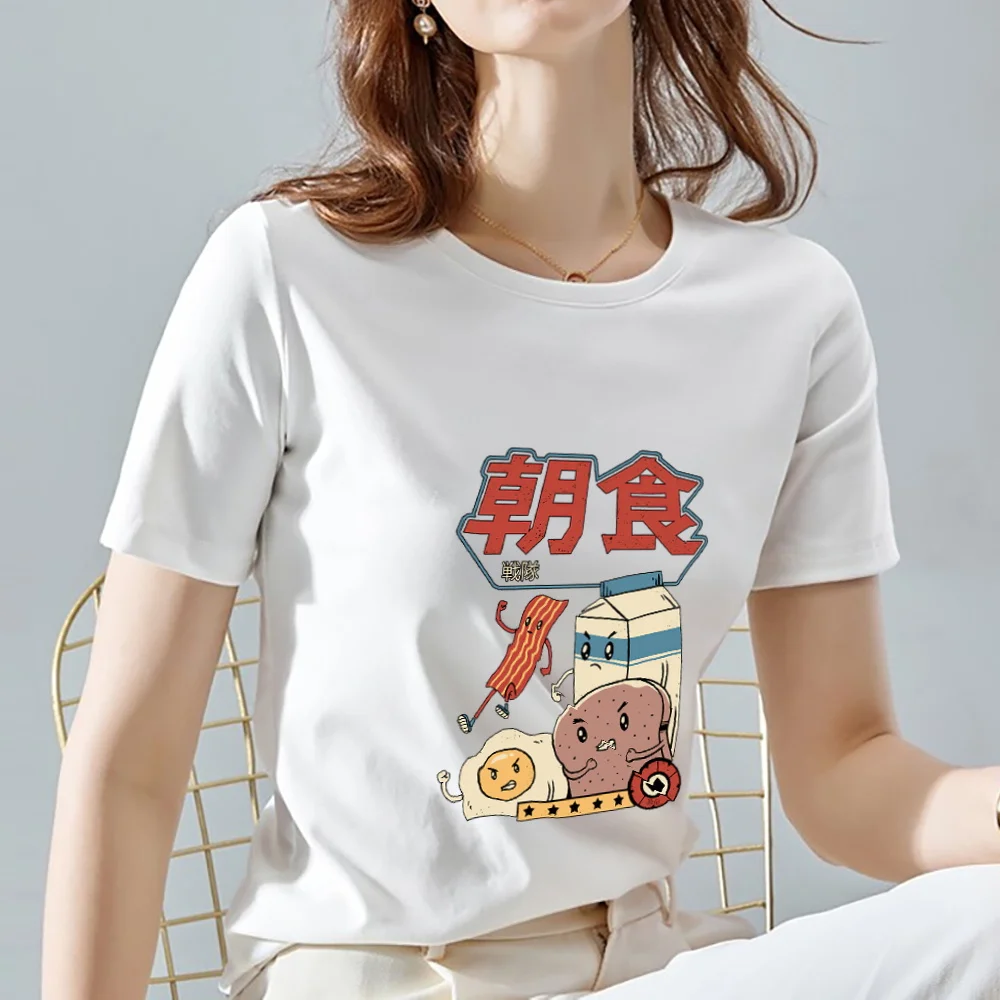 

Asakusa Food Pattern Print Pattern Short Sleeve Ladies T Shirt Summer Japanese Style T Shirt Casual Round Neck Short Sleeve