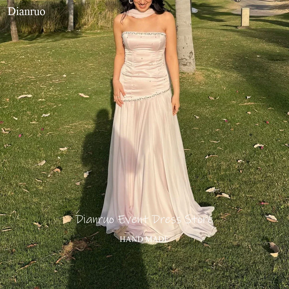 Dianruo A Line Вечернее платье с струящимися лентами, длинное плиссированное платье Robe De Soirée Femme, элегантное платье для выпускного вечера с кристаллами и рюшами по индивидуальному заказу
