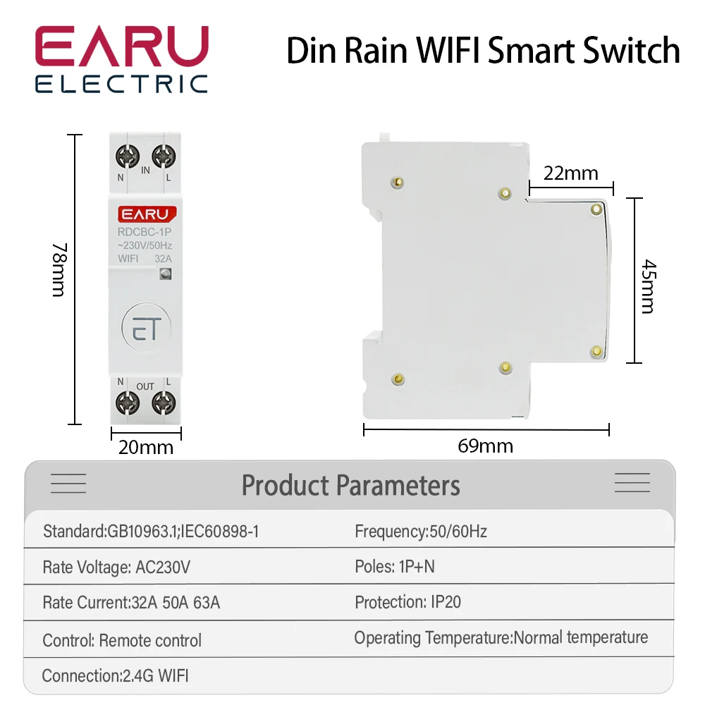 RDCBC 1P + N Rail interruttore WIFI interruttore Timer intelligente relè telecomando di eWeLink Smart Home compatibile con Alexa Google