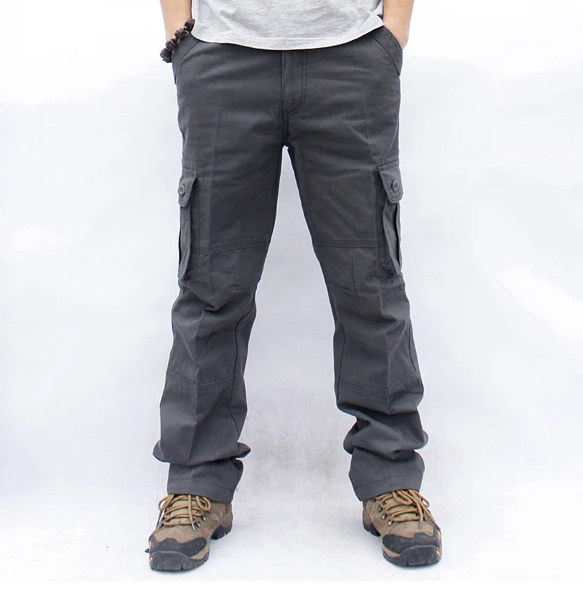 

Men Multi-pocket Cargo Pants Zipper Pure Cotton Pants Military Army Straight Loose Trousers Male Overalls pantalones homre