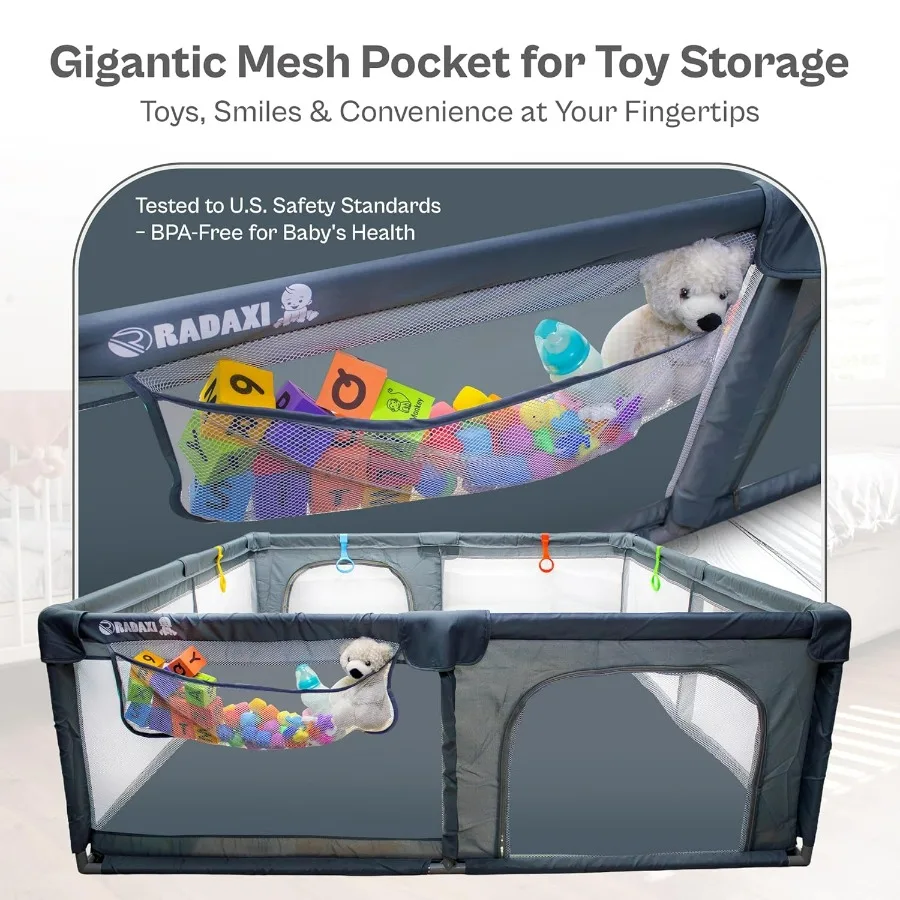 Box per bambini extra large 79x71 pollici con cancelli con cerniera e recinzione di sicurezza in morbida rete traspirante per uso interno ed esterno Ideale per