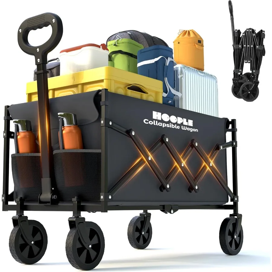 

Collapsible Wagon Cart with Upgrade Wheels Foldable Large Capacity Lightweight Utility Wagon with Drink Holders Heavy Duty Camp