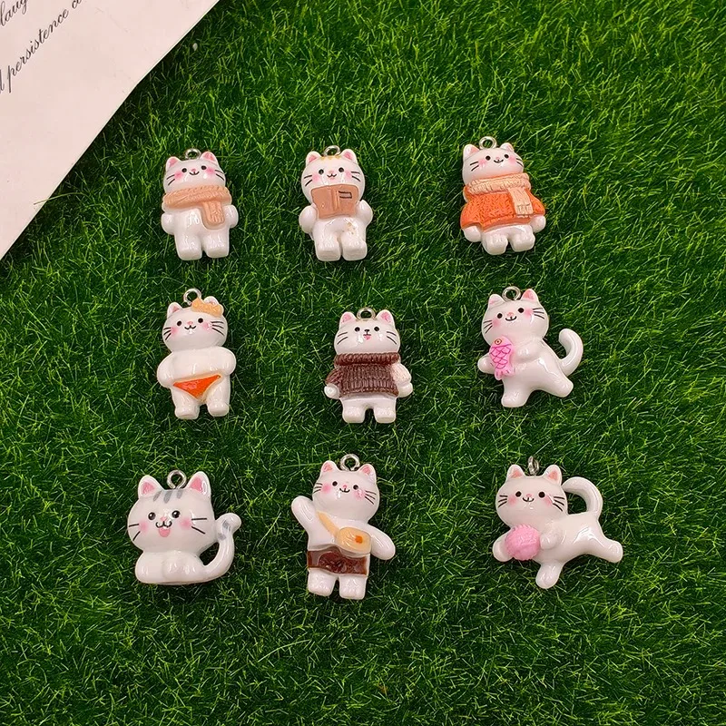 10pcs New Resin White Cat Charms Handmade Funny Animals Pendant for Jewelry Making Findings Diy Earrings Keychain