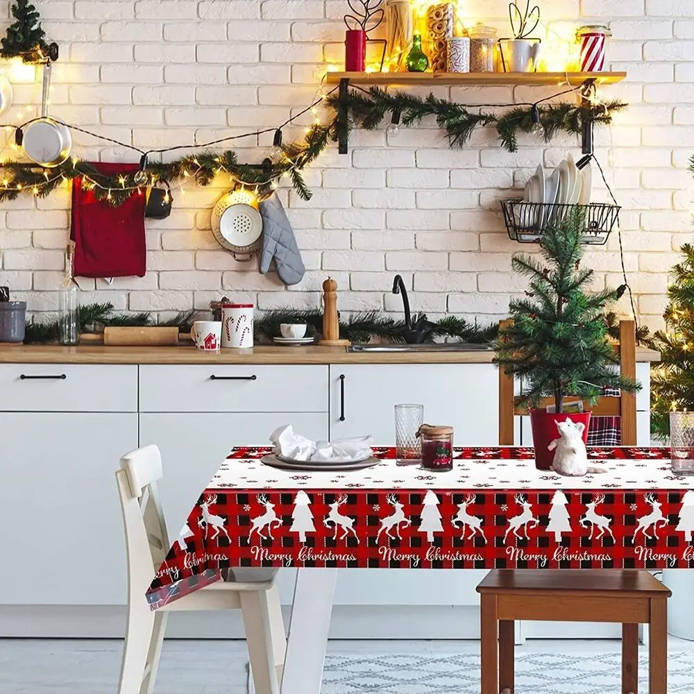 Plastic Christmas Tablecloth Snowman Snowflake Bronzing Disposable Tablecloths Table Decoration Disposable Table Cover Christmas