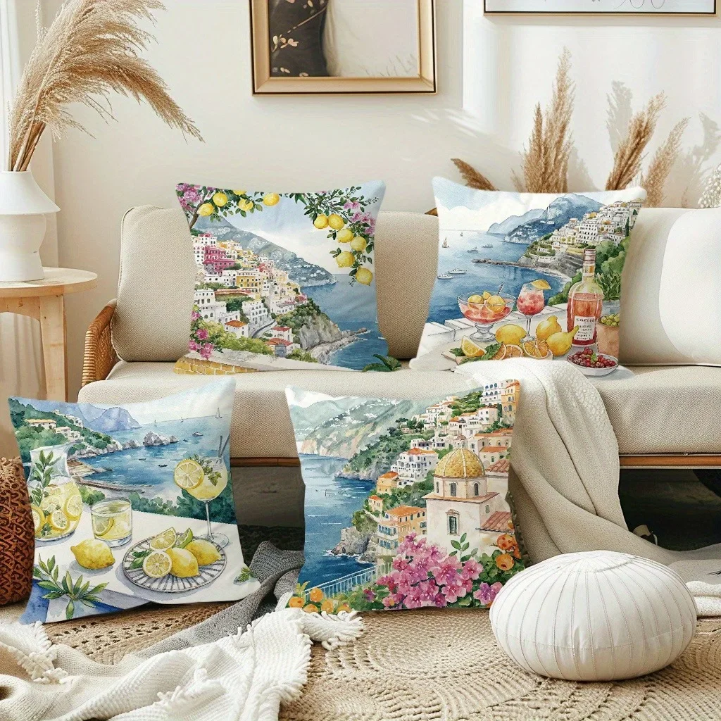 Mediterranean Lemon Themed Pillowcase Suitable For Sofa Car Bedroom Decorative Cushion Cover Pillow Cover