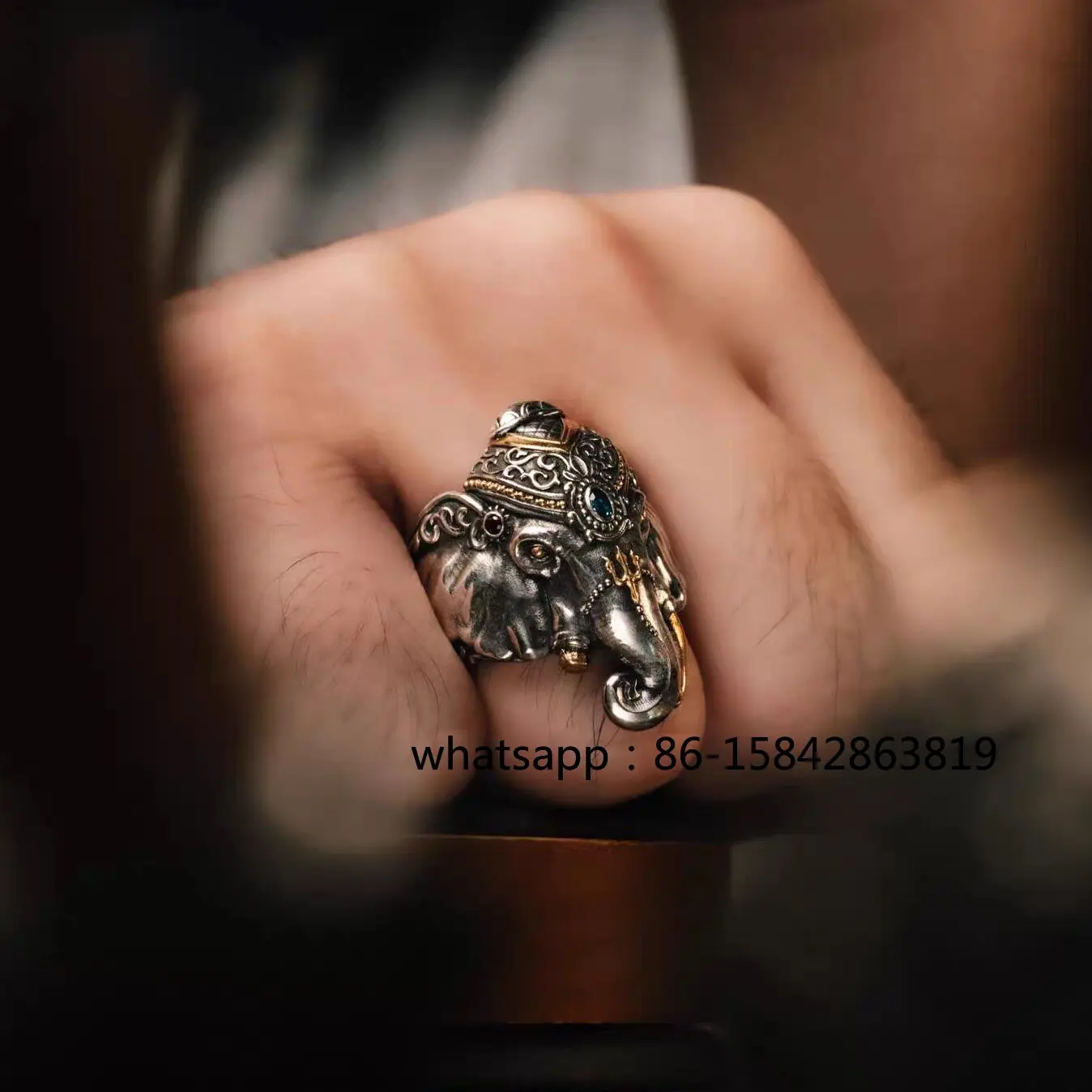 Elephant God  Ring, Handmade Gold Craft, Niche Silver Ring, Vintage