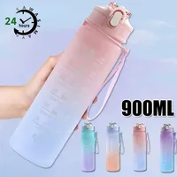 750ml Sports water Bottle High Temperature Resistant Graduated Straw Cup Rainbow Frosted Progressive Color Water Cup Plastic Cup