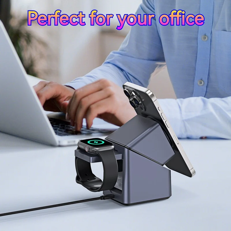 4in1 Electric Rotating Magnetic 15W Wireless Charger Time Display Touch Rotation for  iPhone Watch AirPods Ideal Charging Stand - náhled 6