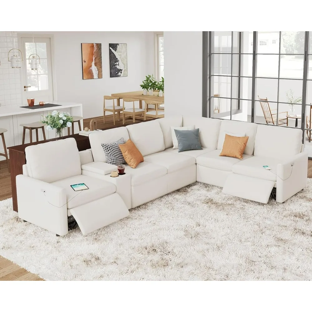 Reclining Sectional Sofa, Dual Power Recliner with Console,6 Seats L Shpaed Anti-Scratch Leathaire Modular Couch with Cup Holder