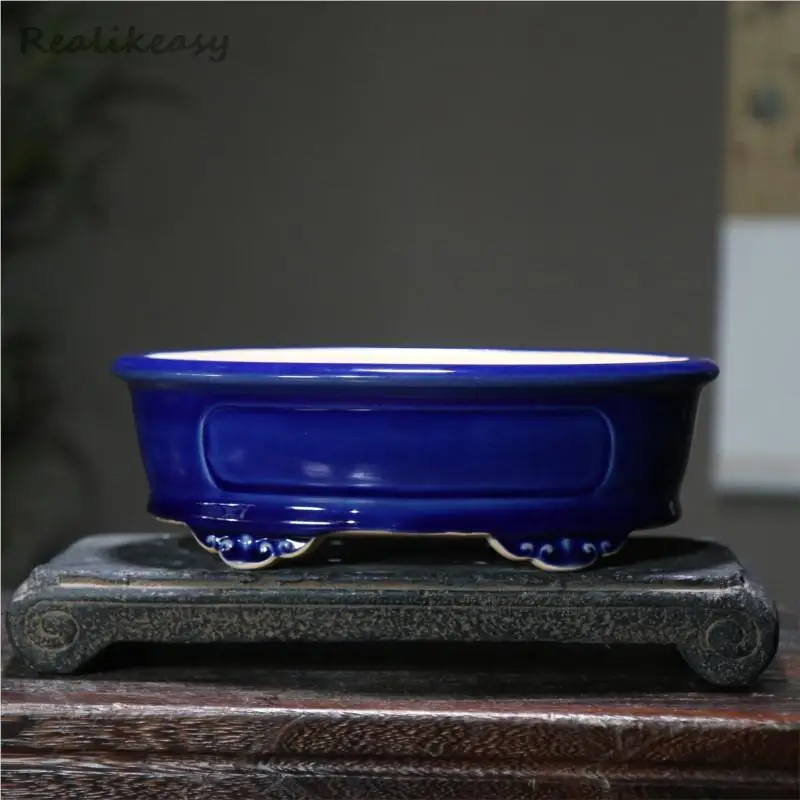 Chinese Classical Purple Clay Flower Pot Zen Round Ceramic Bonsai Pot Crack Glazed Ceramic Desktop Flower Pot Home Dceor LE294