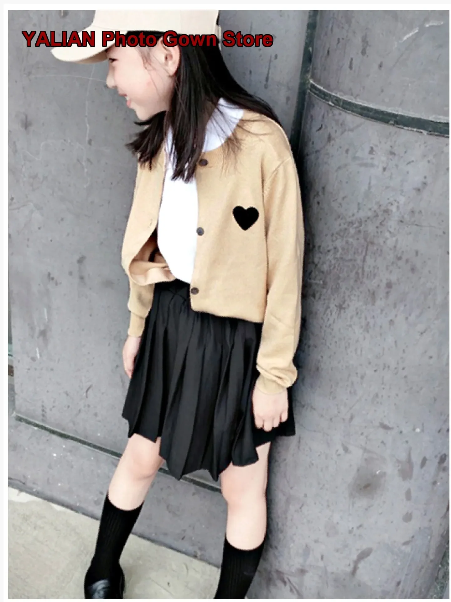 Kids Heart Pattern Knit Cardigan Boys Girls Japanese Style Parent-Child Long Sleeves Tops Older Kids