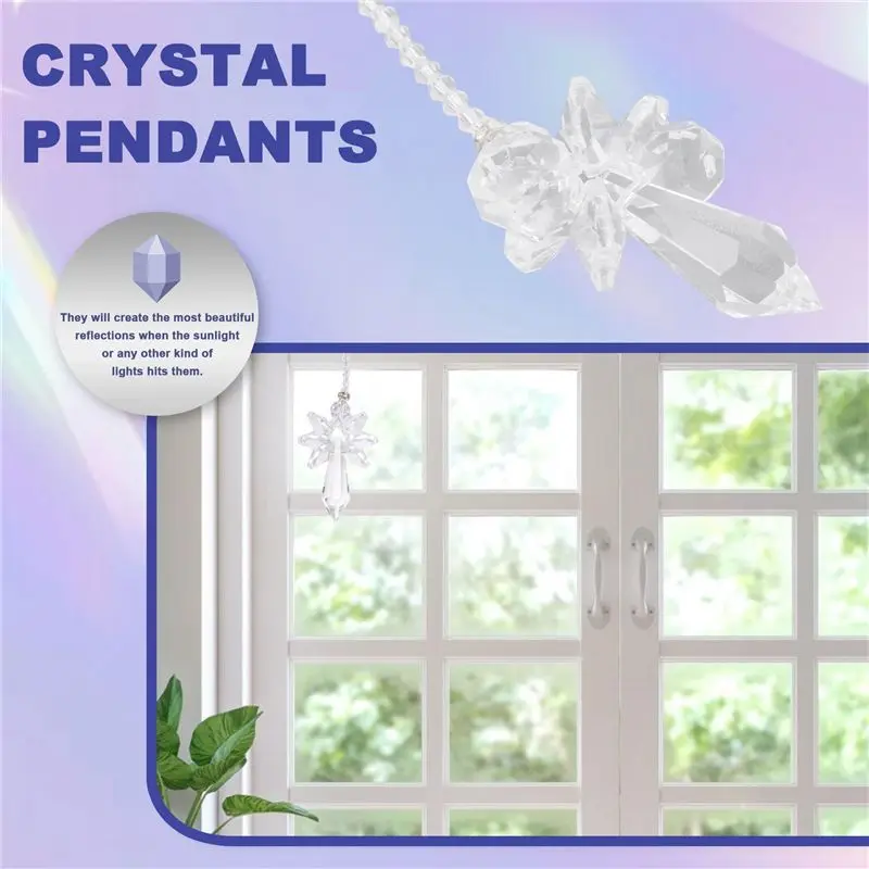 AEE2-Modern Rainbow Crystal Angel Chakra Suncatcher Car Charm Pendant For Auto Rear View Mirror Hanging Decor