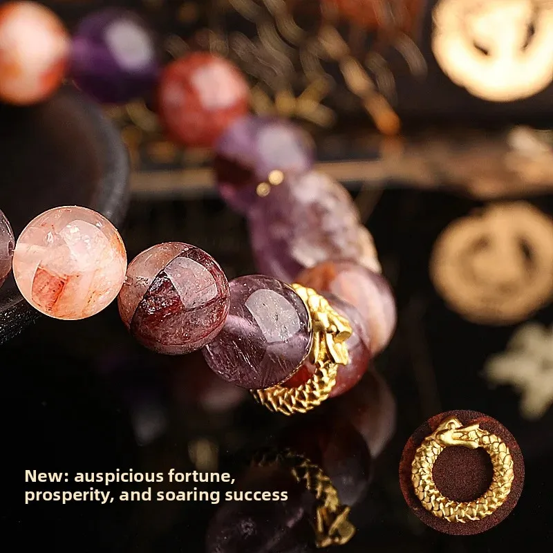 2026 Nine Purple Fire Dragon Bracelet Golden Dragon Flying Shun Tie Head Qui Pixiu Amethyst Amethyst Ghost Hand String for Women