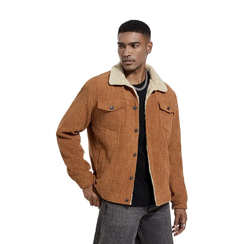 

5 Colors 2024 Men's Winter Slim Fit Retro Collar Thick Corduroy Jacket Top