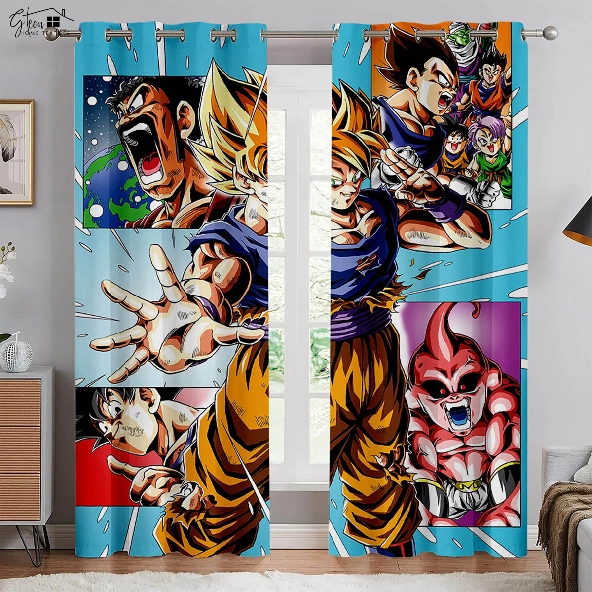 2-Pack Hot-Blooded Japanese Comic Print Curtains Machine Washable Bedroom Living Room Dormitory Decorative Curtains