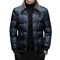 High Quality Jacket  Cotton Coat Men's Solid Color Hatless Wool Collar Cotton Parkas Winter Windproof and Warm