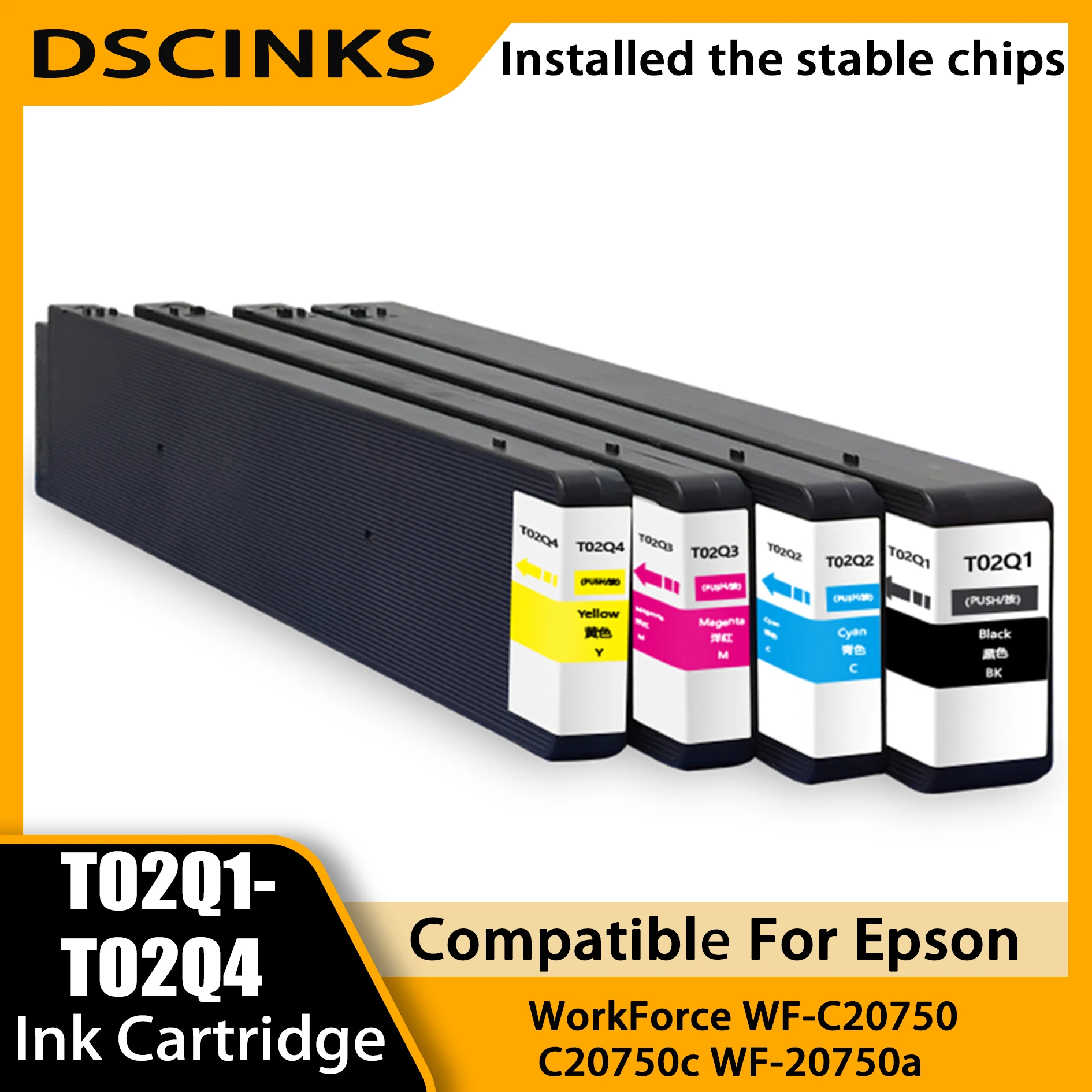 

T02Q1 T02Q2 T02Q3 T02Q4 Замена картриджа для принтера Epson C13T02S100 T02s4 T02s WorkForce WF-C20750 C20750c WF-20750a