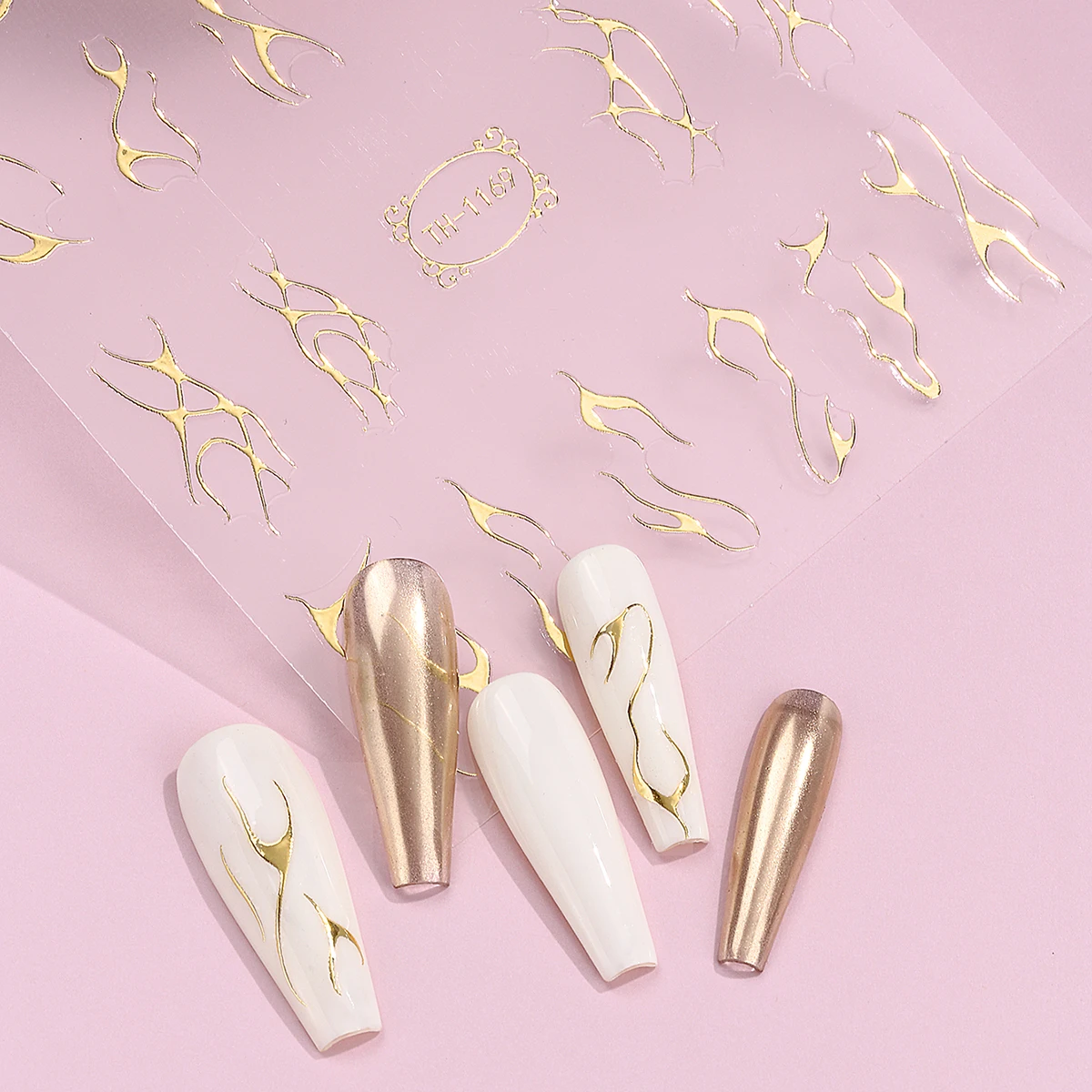 Pegatinas para uñas con líneas de rayas doradas y Metal 3D, diseño deslizante Irregular Y2K, calcomanía autoadhesiva francesa para decoración de uñas