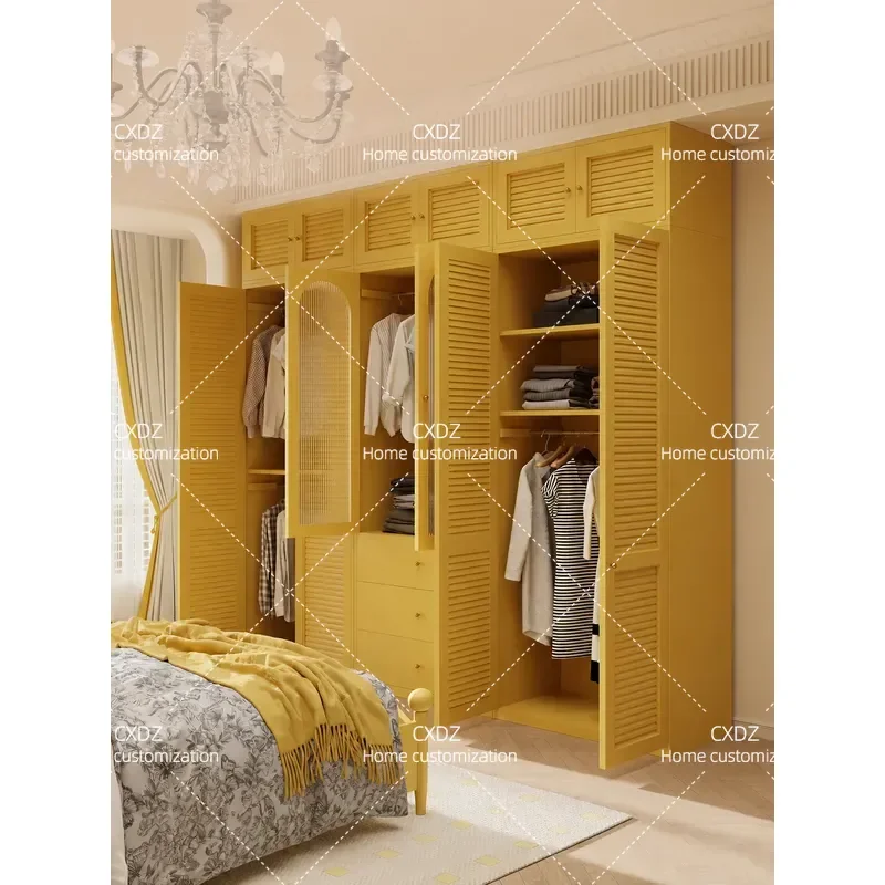 French Style Steel Wardrobe Double Door Full Hanging Storage Cabinet Formaldehyde Free Iron Closet for Rental Room