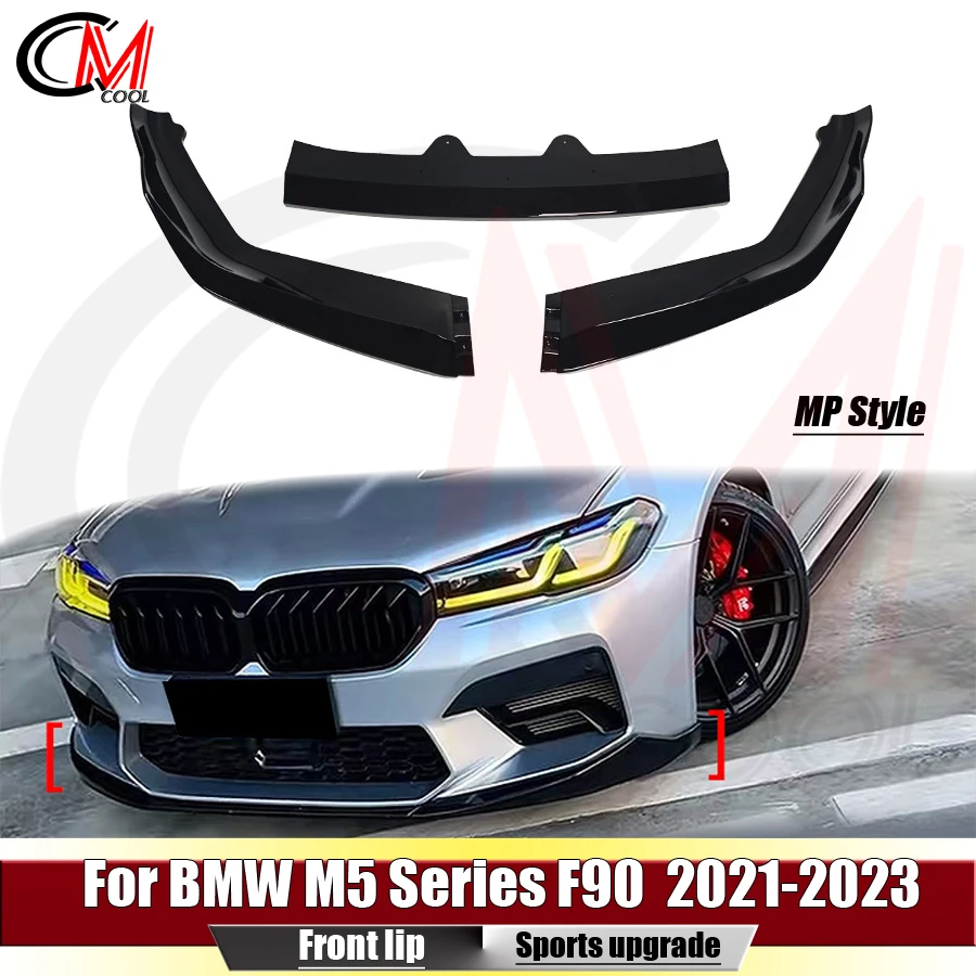 For BMW M5 Series F90 2021-2023 Glossy black front lip front bumper spoiler three-section front lip body kit