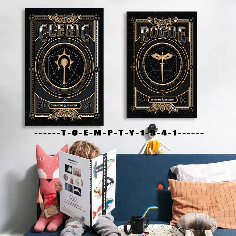 D&D Class Symbols Poster Canvas Printing Dungeons and Dragons Video Game Wall Art Decor Gaming Room Kids Room Wall Decoration