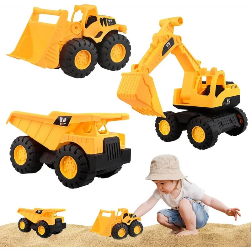 

TEMIKIDS 3PcsSandSandbox MiniTractorBulldozerDiecast ExcavatorVehicleToy